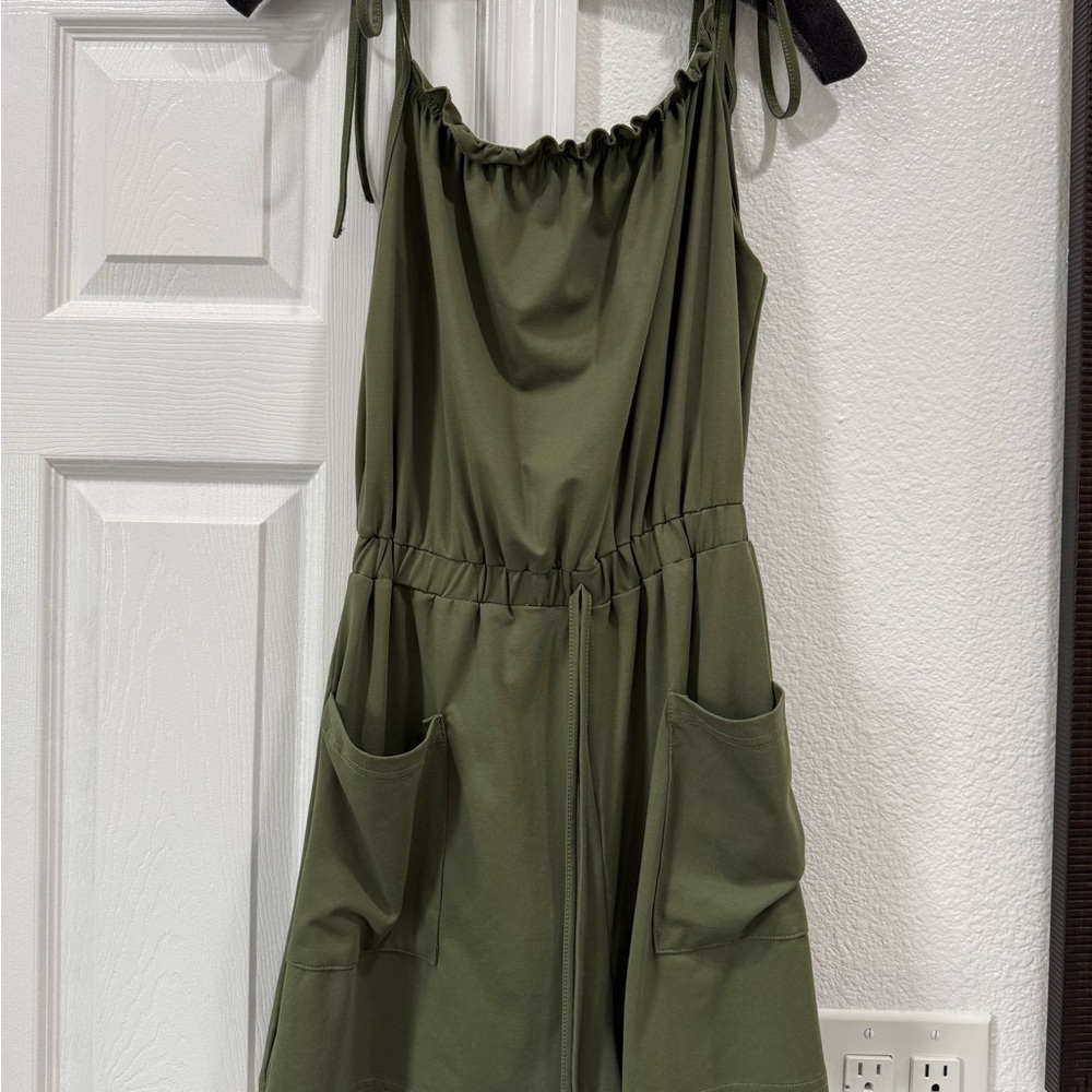 Olive Green Tie-Shoulder Pocket Dress